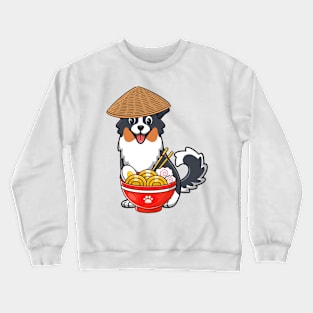 Funny collie dog is eating noodles Crewneck Sweatshirt